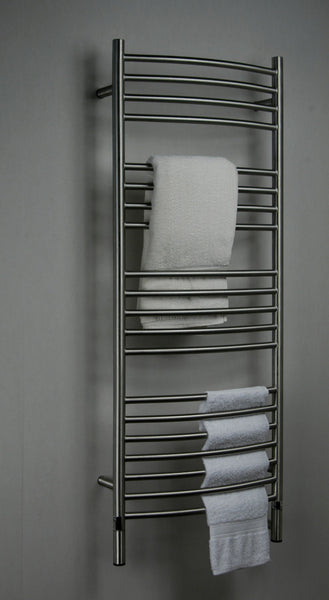 Brushed Towel Warmer, Amba Jeeves D Curved, Hardwired, 20 Bars, W 21" H 53"