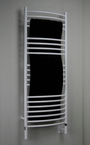 White Towel Warmer, Amba Jeeves D Curved, Hardwired, 20 Bars, W 21" H 53"