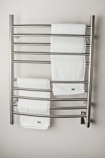 Brushed Towel Warmer, Amba Radiant Hardwired Curved, 10 Bar Towel Warmer