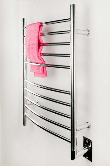 Polished Towel Warmer, Amba Radiant Hardwired Curved, 10 Bar Towel Warmer