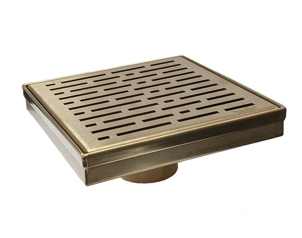 SereneDrains Satin Gold Square Shower Drain with Hair Trap Set (4 and 6 Inch Drains)