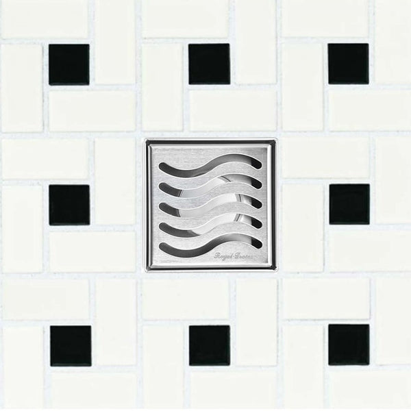 4 Inch Polished Chrome Square Shower Drain with Hair Trap Set (4 Designs)