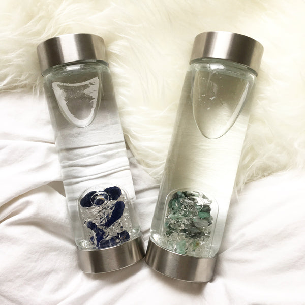 Gem Water Bottle, VitaJuwel ViA, Glass Bottle with GemPod Crystals - Luna