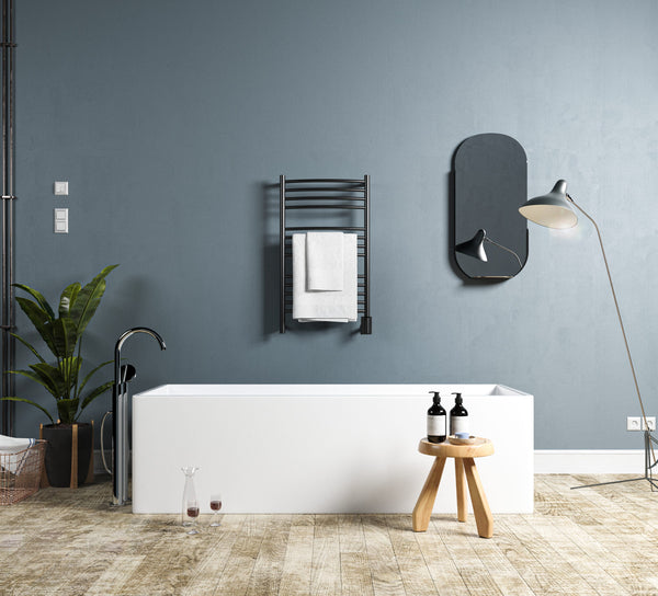 Matte Black Towel Warmer, Amba Jeeves C Curved, Hardwired, 13 Bars, W 21" H 36"