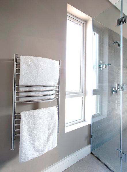 Polished Towel Warmer, Amba Jeeves C Curved, Hardwired, 13 Bars, W 21" H 36"