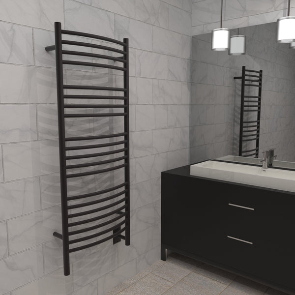 Oil Rubbed Bronze Towel Warmer, Amba Jeeves D Curved, Hardwired, 20 Bars, W 21" H 53"