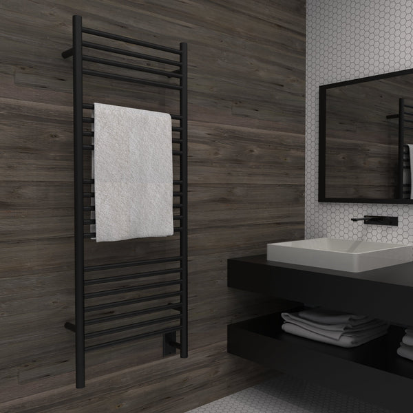 Matte Black Towel Warmer, Amba Jeeves D Straight, Hardwired, 20 Bars, W 21" H 53"