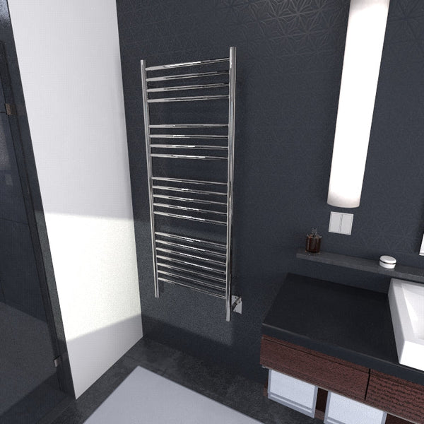 Polished Towel Warmer, Amba Jeeves D Straight, Hardwired, 20 Bars, W 21" H 53"