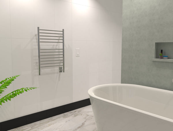 Polished Towel Warmer, Amba Jeeves E Straight, Hardwired, 12 Bars, W 21" H 31"