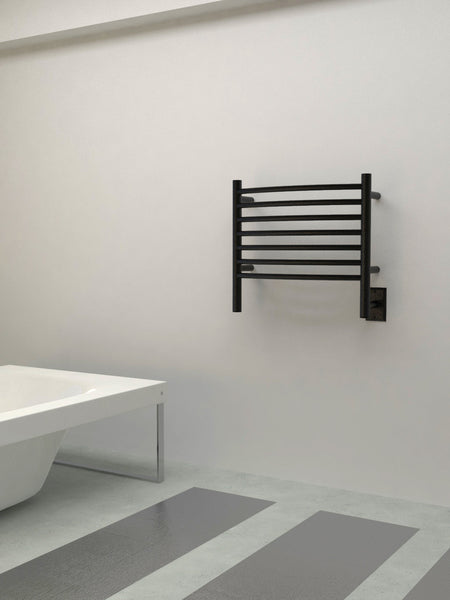 Matte Black Towel Warmer, Amba Jeeves H Curved, Hardwired, 7 Bars, W 21" H 18"