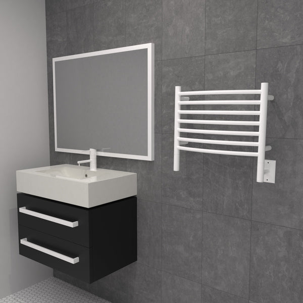 White Towel Warmer, Amba Jeeves H Curved, Hardwired, 7 Bars, W 21" H 18"