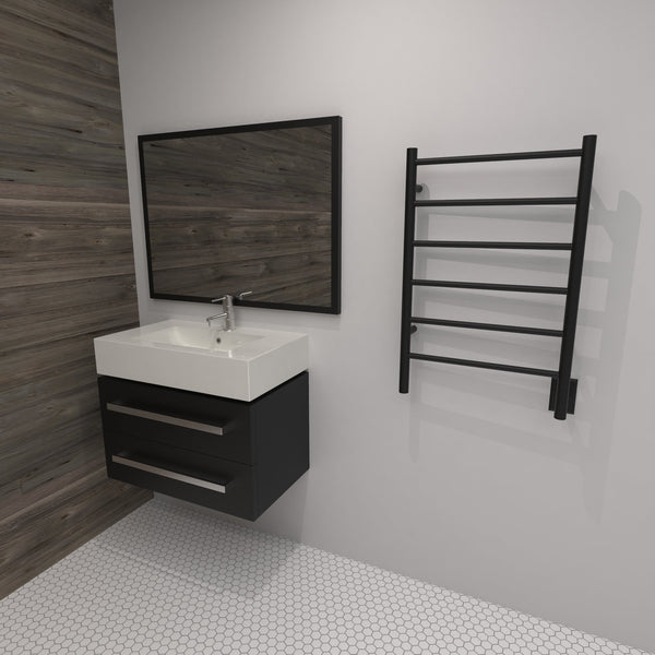 Matte Black Towel Warmer, Amba Jeeves J Straight, Hardwired, 6 Bars, W 21" H 31"