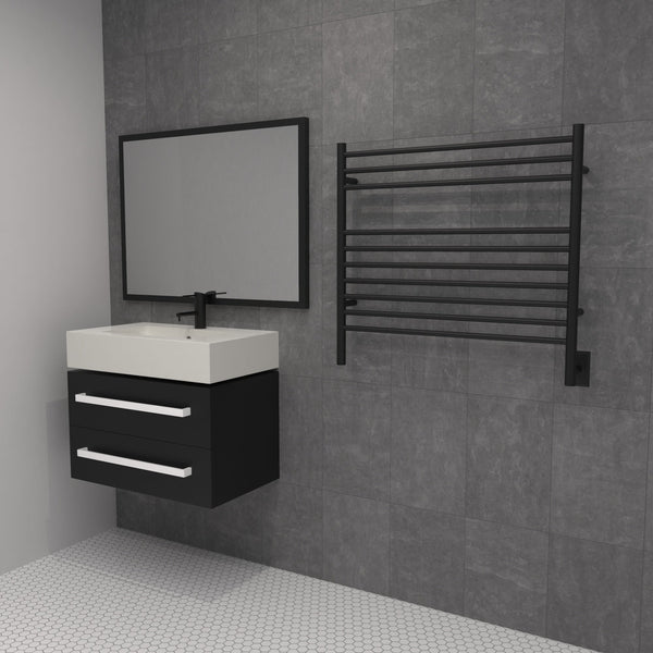 Matte Black Towel Warmer, Amba Jeeves K Straight, Hardwired, 10 Bars, W 30" H 27"