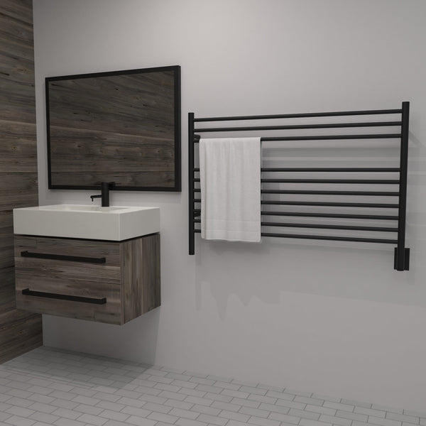 Matte Black Towel Warmer, Amba Jeeves L Straight, Hardwired, 10 Bars, W 40" H 27"