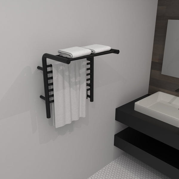 Matte Black Towel Warmer, Amba Jeeves M Shelf, Hardwired, 11 Bars, W 21" H 22"