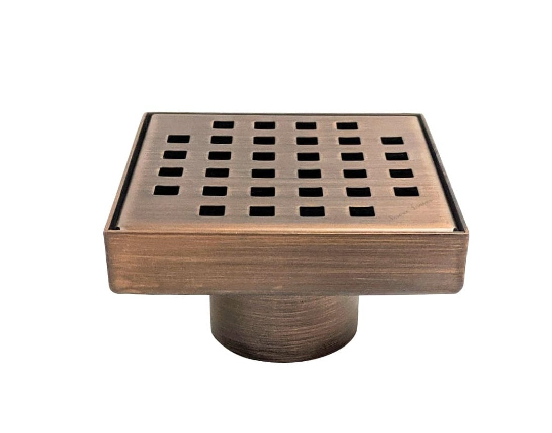 SereneDrains 4 Inch Square Shower Drain Bronze