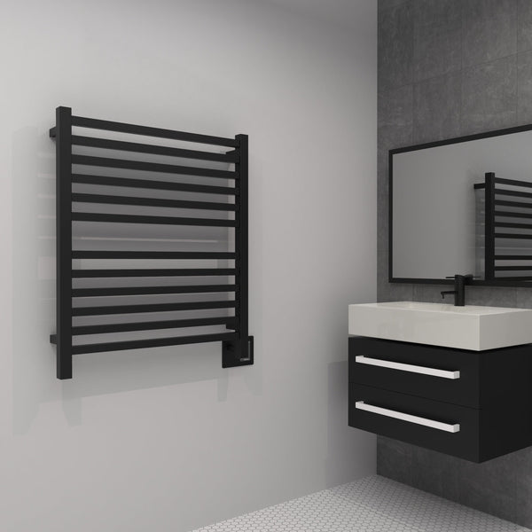 Matte Black Towel Warmer, Amba Quadro Model Q2833MB, 12 Bars Towel Warmer