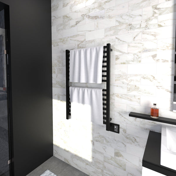 Matte Black Towel Warmer, Amba Quadro Model Q2842MB, 16 Bars Towel Warmer