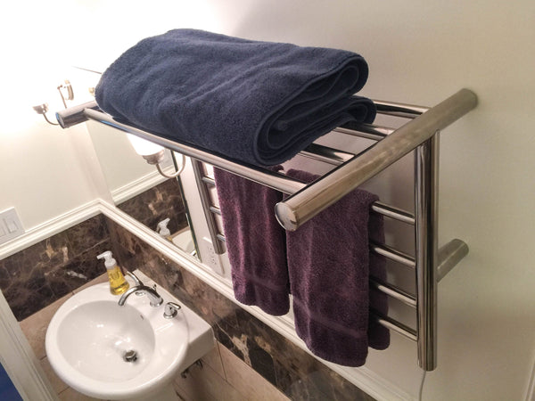 Polished Towel Warmer, Amba Radiant Shelf 8 Bar Towel Warmer