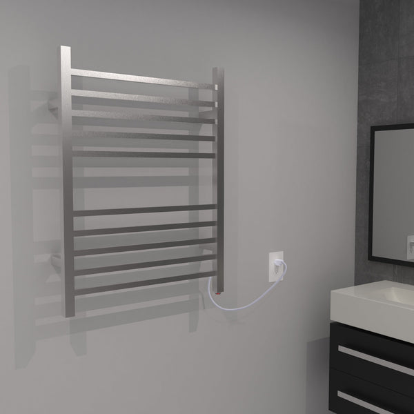 Polished Towel Warmer, Amba Radiant Square Plug-in Straight 10 Bar Towel Warmer