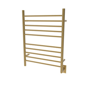 Satin Brass Towel Warmer, Amba Radiant Hardwired Straight, 10 Bar Towel Warmer