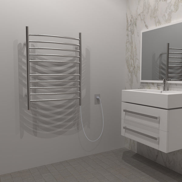 Brushed Towel Warmer, Amba Radiant Plug-in Curved 10 Bar Towel Warmer