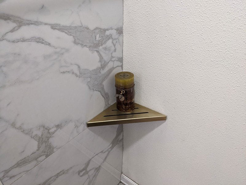 Wall Mounted Satin Gold 9 Inch Triangle Shower Shelf