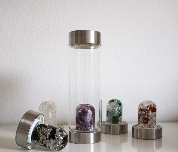 Gem Water Bottle, VitaJuwel ViA, Glass Bottle with GemPod Crystals - Five Elements