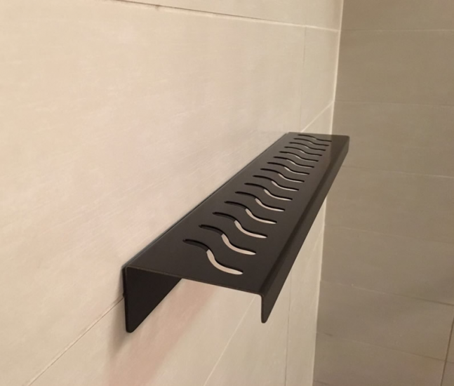 SereneDrains Stainless Steel Rectangle Rectangular Bathroom Shower Shelf - Square - 24 inch - Matte Black