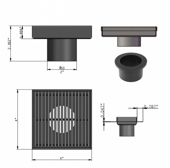 SereneDrains 4 Inch Square Shower Drain Cover