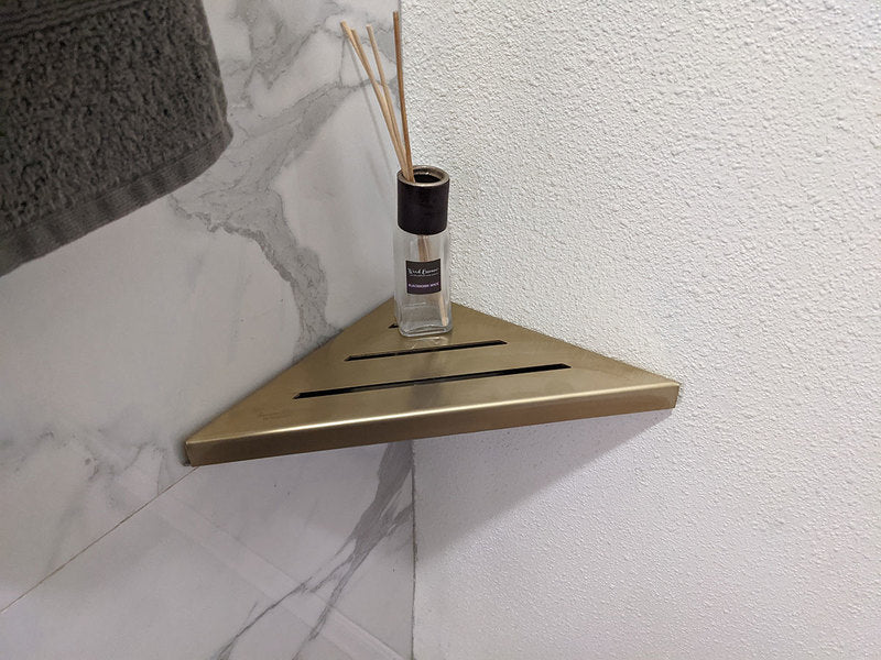 Wall Mounted Satin Gold 9 Inch Triangle Shower Shelf