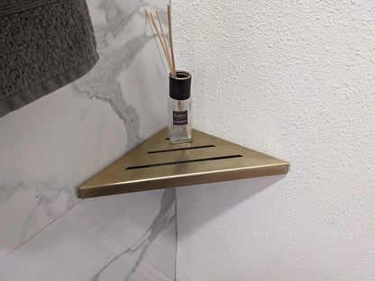 Wall Mounted Satin Gold 9 Inch Triangle Shower Shelf