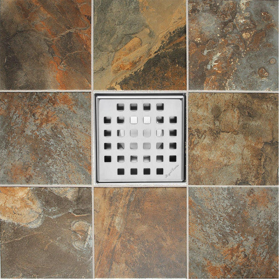 4 Inch Polished Chrome Square Floor Drain Square Design by SereneDrains with Hair Trap 