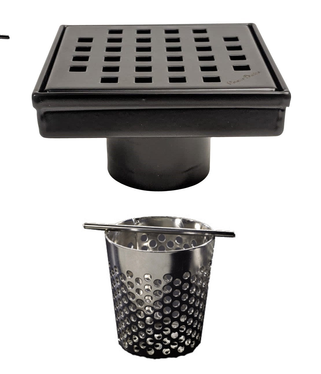 SereneDrains 4 Inch Black Square Shower Drain with Hair Trap