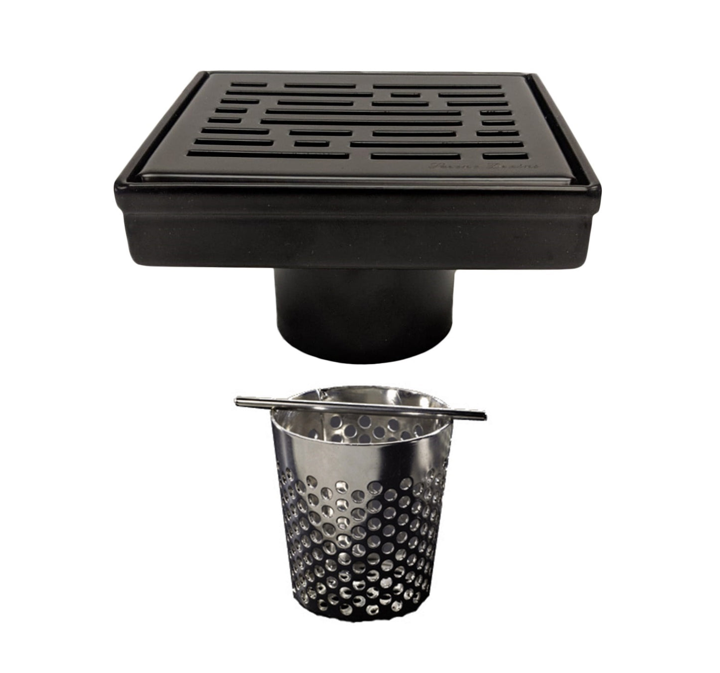 SereneDrains 4 Inch Black Square Shower Drains with Hair Trap