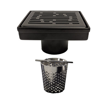 SereneDrains 4 Inch Black Square Shower Drains with Hair Trap