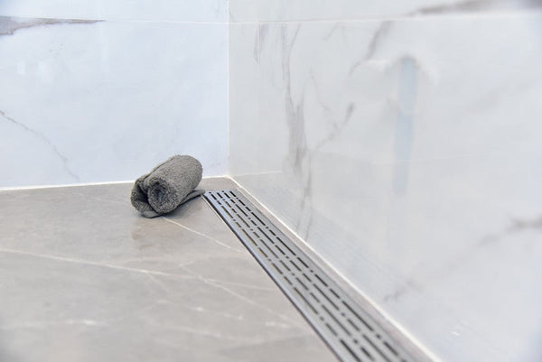 90 Inch Linear Shower Drain, Broken Lane Design, Brushed Nickel by SereneDrains
