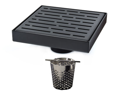 SereneDrains 6 Inch Matte Black Square Shower Drain Cover