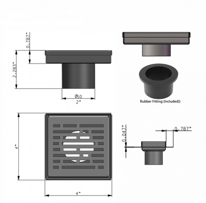 SereneDrains 4 Inch Square Shower Drain 