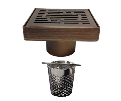 SereneDrains 4 Inch Square Shower Drain Bronze with Hair Trap