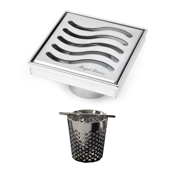 SereneDrains 4 Inch Square Shower Drain Brushed Nickel with Hair Trap