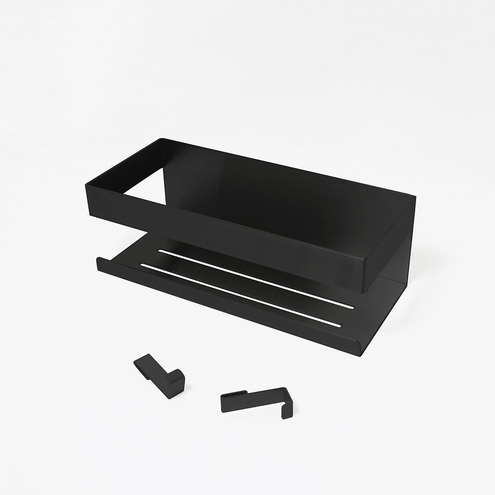 Wall-Mounted Stainless Steel Bathroom Storage Shelf with Two Hooks