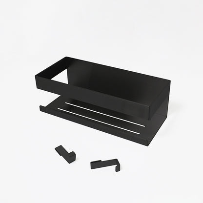 Wall-Mounted Stainless Steel Bathroom Storage Shelf with Two Hooks