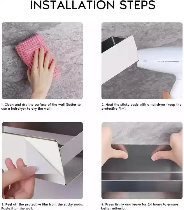 Wall-Mounted Stainless Steel Bathroom Storage Shelf with Two Hooks