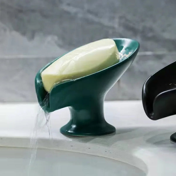Green Ceramic Soap Dish with Drain Tray