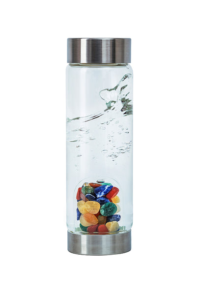 Gem Water Bottle, VitaJuwel ViA, Glass Bottle with GemPod Crystals - Focus