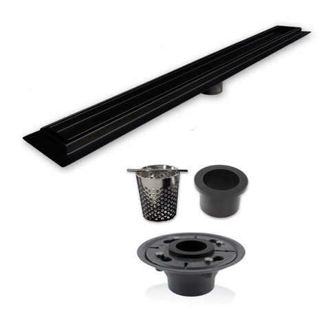 SereneDrains Linear Drain Installation Kit: Matte Black Tile Insert Linear Drain, 2 Inch ABS Shower Drain Base, Hair trap