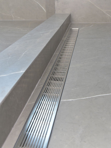 SereneDrains 24 Inch Linear Shower Drain, Brushed, Linear Wedge Design