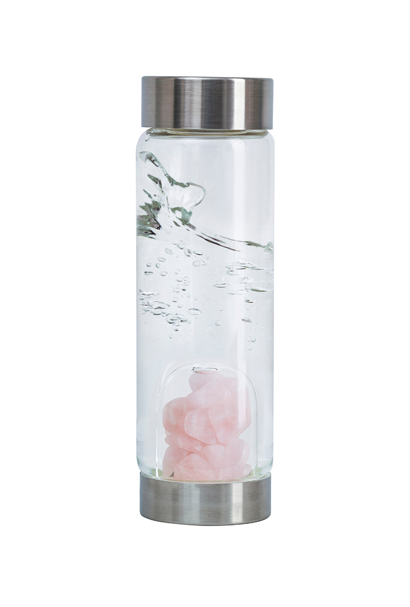 Gem Water Bottle, VitaJuwel ViA, Glass Bottle with GemPod Crystals - Love Old, Cupid‘s Kiss