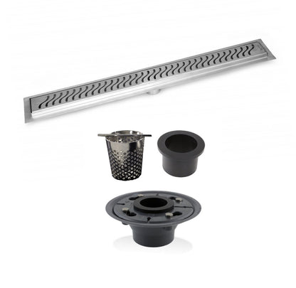 SereneDrains 36 Inch Linear Shower Drain Kit with 2 Inch Drain Flange, Hair Trap | 6 Grate Designs
